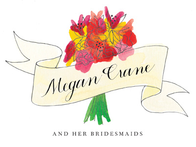 Megan Crane and her bridesmaids calligraphy invitation watercolor