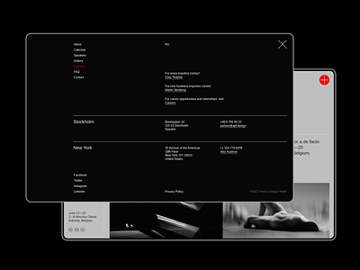 Aurora Events Design Kit. Menu adobe xd dark theme dark ui flat interface menu minimalism popup promo page themplates typography ui ui component ui design ui elements ui kit ui kits ui pack uidesign