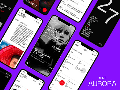 Aurora Mobile Kit brutalist event events events app fashion interface minimalism promo page themplates ui component ui design ui elements ui kit ui kits ui pack