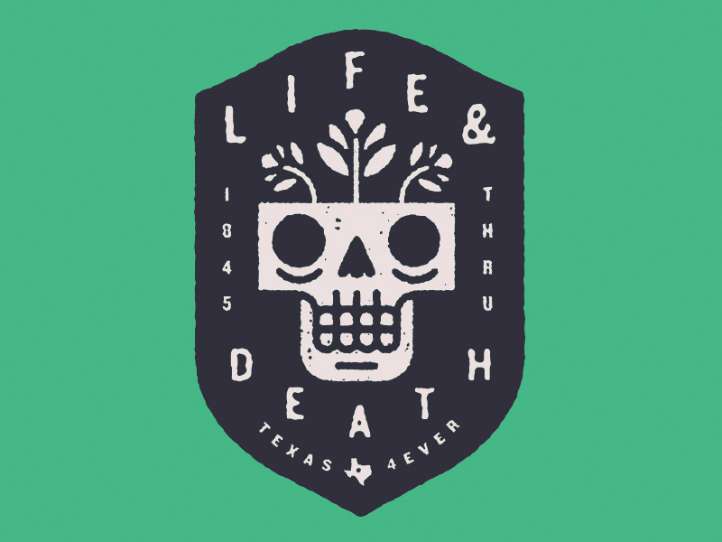 Life & Death badge shield flowers skull typography type illustration