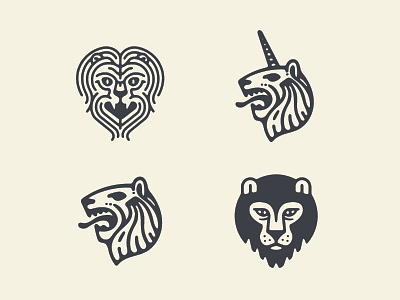 Lions and Lionicorn cat horn icon lion lions logo mark mono teeth tongue unicorn