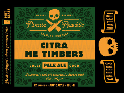Citra Me Timbers beer bottle brewery hops label pale ale pint pirate script skull type typography