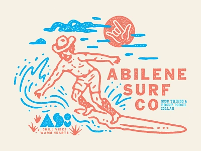 Abilene Surf Co boots cowboy cowboy hat illustration lettering sun surf surf board texture type vintage water