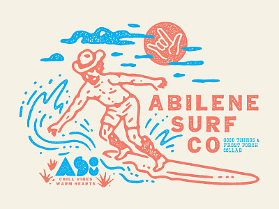 Abilene Surf Co boots cowboy cowboy hat illustration lettering sun surf surf board texture type vintage water