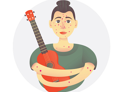 Flat sick girl with ukulele adobe illustrator cartoon cute flat flat illustration illness illustration ukulele vector