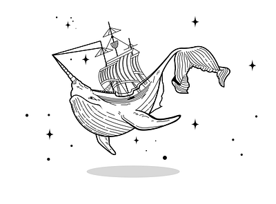 Whale in the night sky design illustration