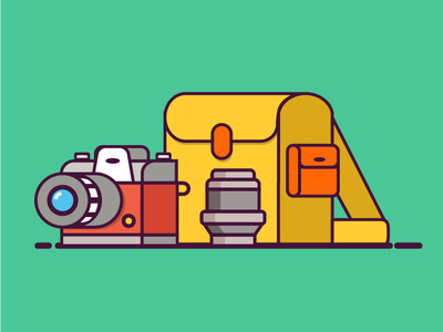 Camera Bag Colored design flat icon illustration vector