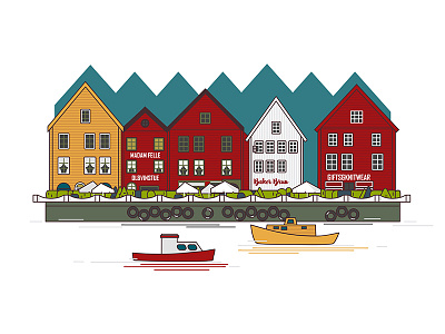 Norway bergen embankment house illustration illustrator norway river street summer town