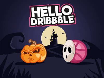 Hello Dribbble cartoon debut halloween illustration vector