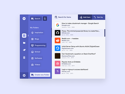 Bookmark Managment App app bookmark browser calm colorful concept dashboard debut encrypted extension extensions flat links manager purple ui vault