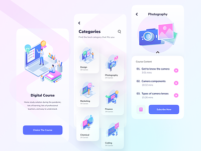 Digital Course clean course design education elearning illustration isometric learn mobile online course online learning school student study ui vector