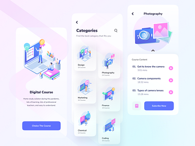 Digital Course clean course design education elearning illustration isometric learn mobile online course online learning school student study ui vector