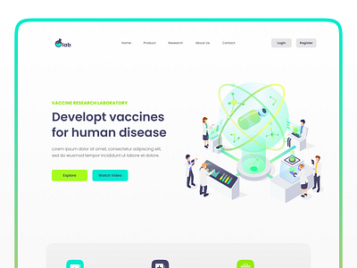 Vaccine Research Lab Landing Page Exploration design diseases hero illustration isometric landing landingpage medic medicine research ui vaccine vector virus website