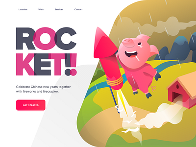 Rocket Pig adventure character chinese new year crypto gift hero holiday illustration landing pig ui website