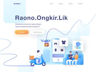 Raono Ongkir app deliver delivery design header hero icon illustration landing motor ui