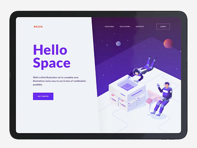 Landing Page Animation Using Rezza Isometric Pack animation crypto hero illustration isometric kit space spaceship ui ux vector website workspace
