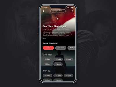 Cinema app concept - Select a time app app design cinema concept design movie product design star wars ui ui design user interface ux design
