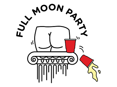 Full Moon Party butt column greek illustration