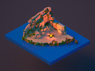 Ruined Island - First Voxel Project in Magicavoxel 3d art island magica voxel magicavoxel pixel art voxel voxel art voxels