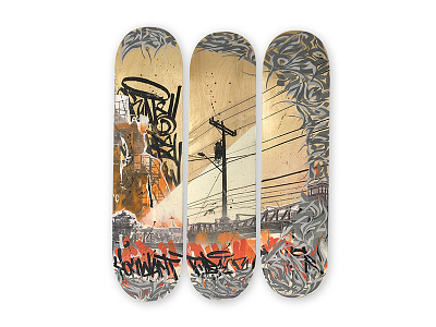 Bishops Skateboard interior design mixed media painting skateboarding street art