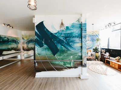 Bohemian Studios | West Seattle Mural abstract calligraffiti collaboration interior design mixed media mural pnw seattle waves yoga yoga studio