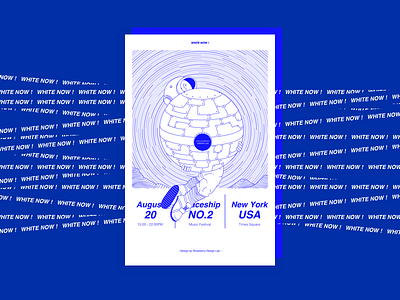 “Spaceship NO.2” Music Festival - A art blue graphic illustration line moon poster space spaceman spaceship