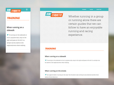 RunEtiquette blue clean mobile orange responsive running sport website