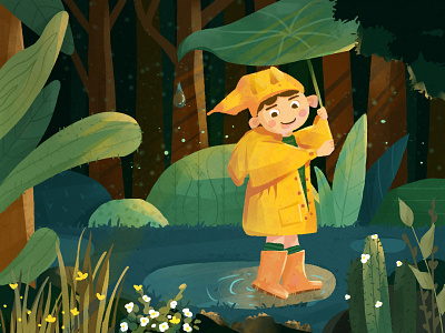 A child in the rain illustration natural plant 人物 character