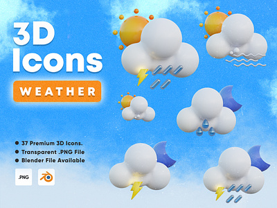 3D Icons Weather 3d app cloud day icon illustration moon nature night rain sky sun ui ux weather wind