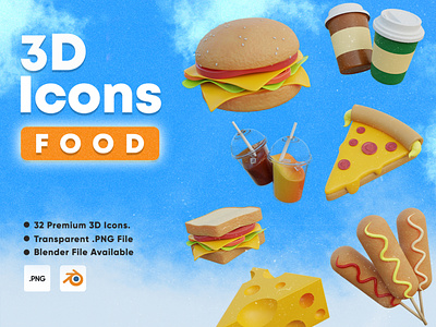 3D Icons Food 3d app burger coffee coke corn dog donuts food hot dog ice cream icon juice junk food meal meat pizza popcorn sandwich ui