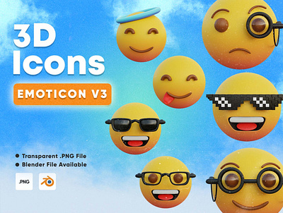 3D Emoticon V.3 3d app cry emoticon emotion graphic design icon illustration like a boss smile sun glasses ui