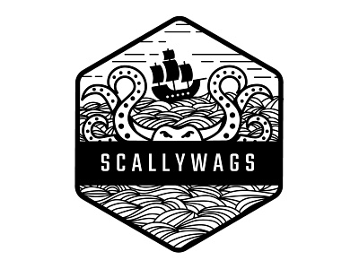 Scallywags & the kraken: Take III illustration kraken logo logo design pirate scallywags team logo