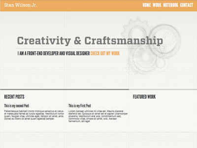 Creativity & Craftsmanship Site Layout gears illustration league gothic orange vitesse