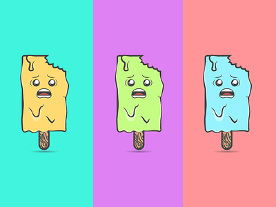 Three Melting Guys(.psd & .ai) adorable cartoon cold colors cs6 cute dying eyes face food frozen ice cream illustration illustrator melting mouth popsicle scared terrified vector yummy