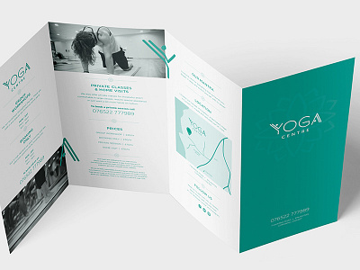 YOGA CENTRE - FOUR FOLD FLYER branding graphic design layout leaflet logo design map marketing teal yoga