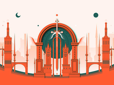 First Blood castle cosmic design geometry gothic illustration landscape lines medieval minimal vector