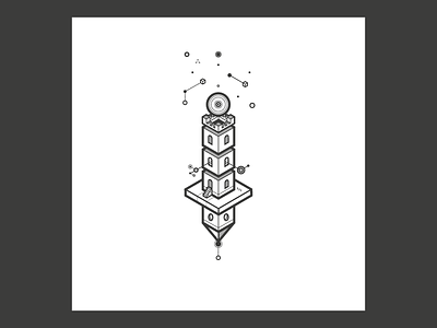The Cosmic Tower building cosmic illustration isometric landscape lines monochrome tower vector