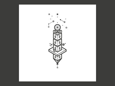 The Cosmic Tower building cosmic illustration isometric landscape lines monochrome tower vector