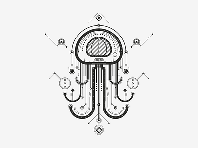 A Cosmic Jellyfish animal cosmic geometry lines minimal monochrome vector