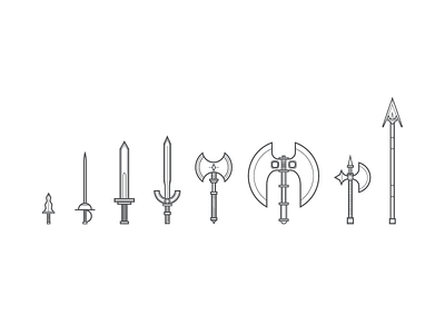 RPG - WEAPONS axe dagger design illustration lines rpg spear sword vector weapon