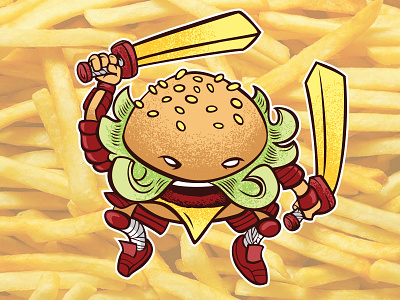 Samburgerai burger design fries hamburger illustration samurai tee