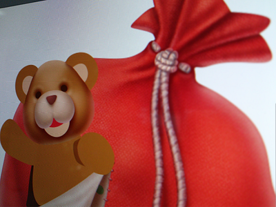 Teddy in the Santa's bag close-up (WIP)