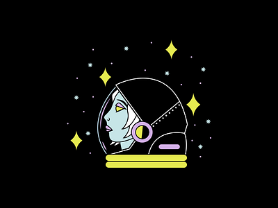 Space Lady astronaut limited color palette planets space stars tattoo traditional traditional tattoo