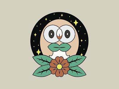 Rowlet bird bowtie floral flower night owl pokemon rose rowlet star