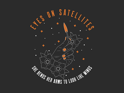 Eyes On Satellites band band merch black fire flame floral illustration matches merch orange shirt design stars traditional tattoo white