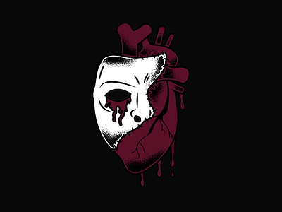 Heart Mask black braning emo heart logo mask phantom red red white and blue spooky symbol traditional illustration traditional tattoo
