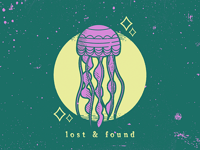 Lost&Found fish jellyfish purple stars teal water yellow