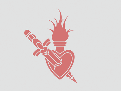 Sacred Things dagger fire flame heart illustration knife merch merch design minimalist pink red sacred sacred heart simple tattoo traditional traditional tattoo