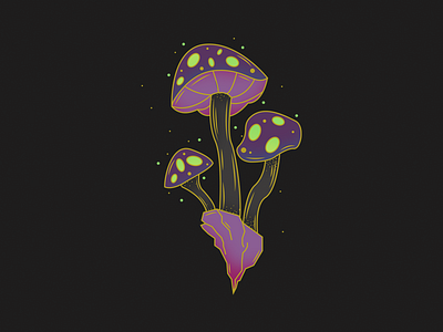 Shroomz cosmic fungus glow green illustration magic mushroom mushrooms nature nature illustration psychadelic purple rock spots