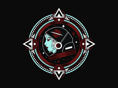 Nova Girl astronaut blue cosmic eyes girl helmet lips merch merch design outer space planet red saturn shirt design space stars tattoo traditional tattoo white woman